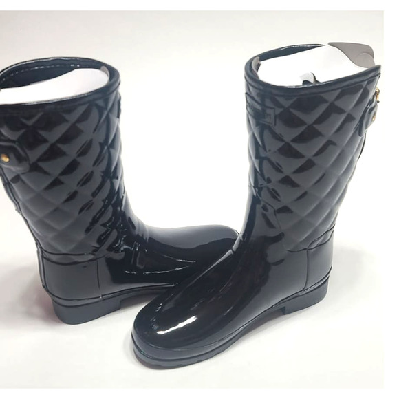 Hunter refined gloss quilt short black boots women's size 7 - Picture 7 of 15